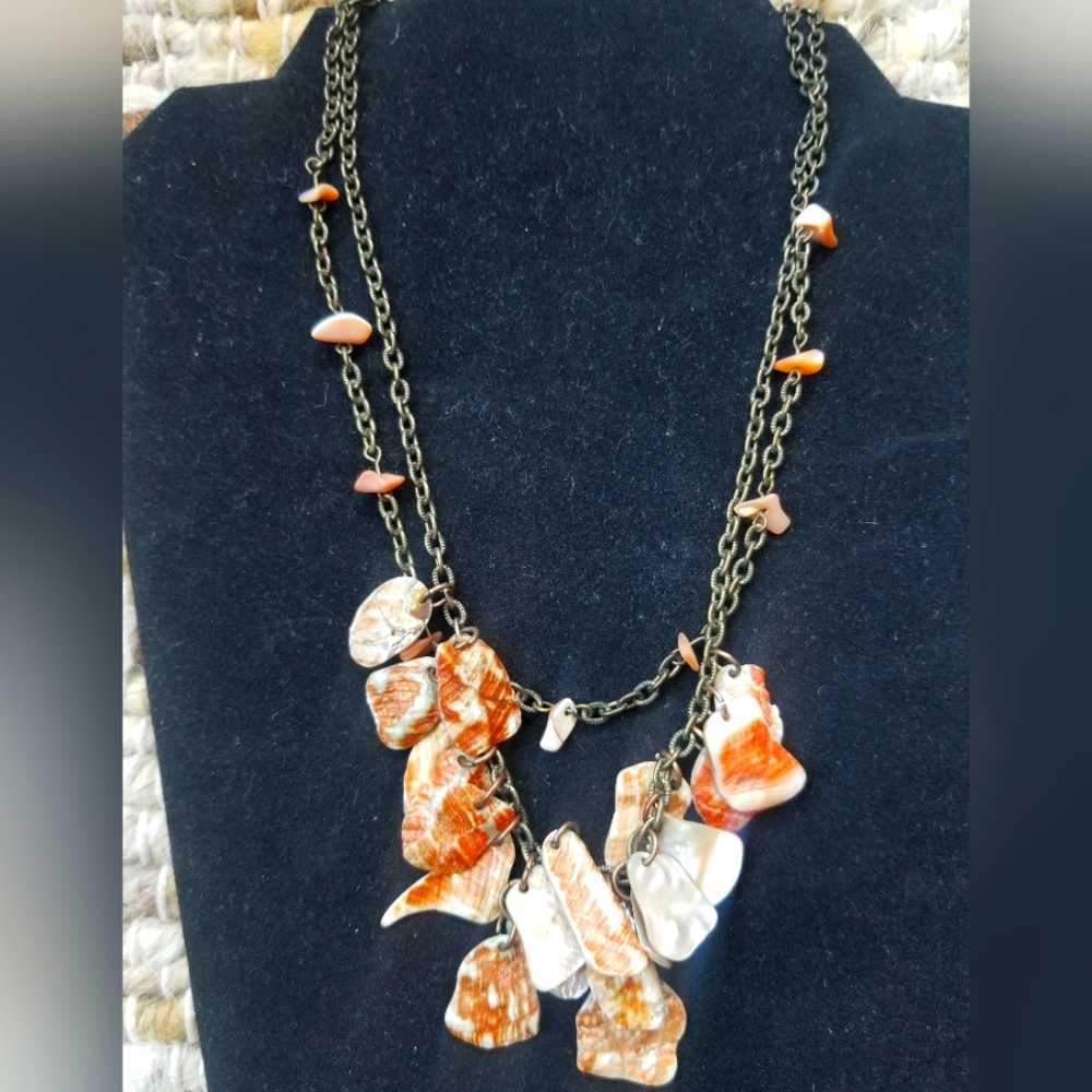 Boho Chic Shell Necklace with Orange Accents